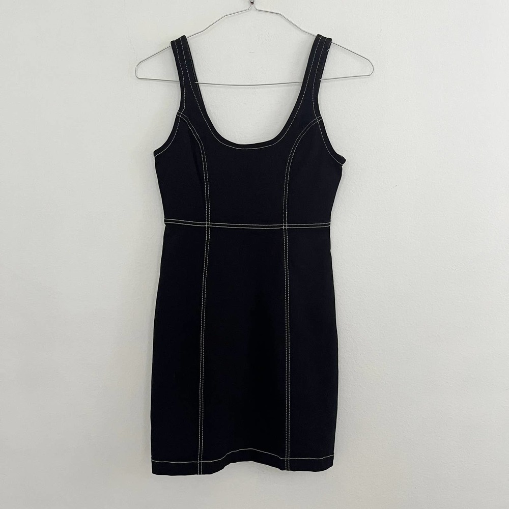 NEW Cotton On Denim Mini Dress Women's Size XS Black White Stretch Scoop Neck